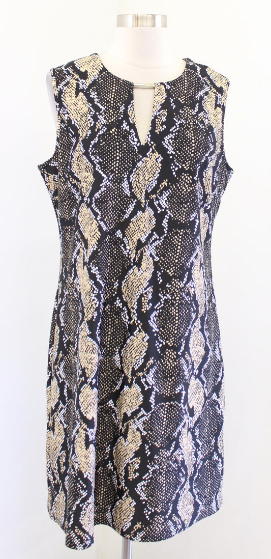 Jude Connally Black Tan White Snakeskin Print Keyhole Jude Cloth Dress Size L