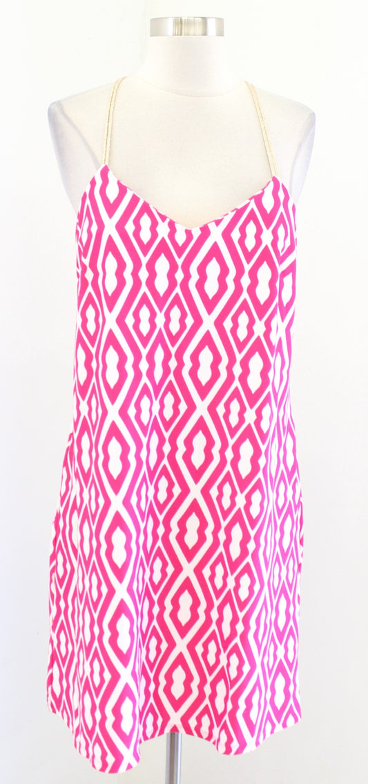 Jude Connally Raspberry Pink White Geometric Print Jude Cloth Racerback Dress M