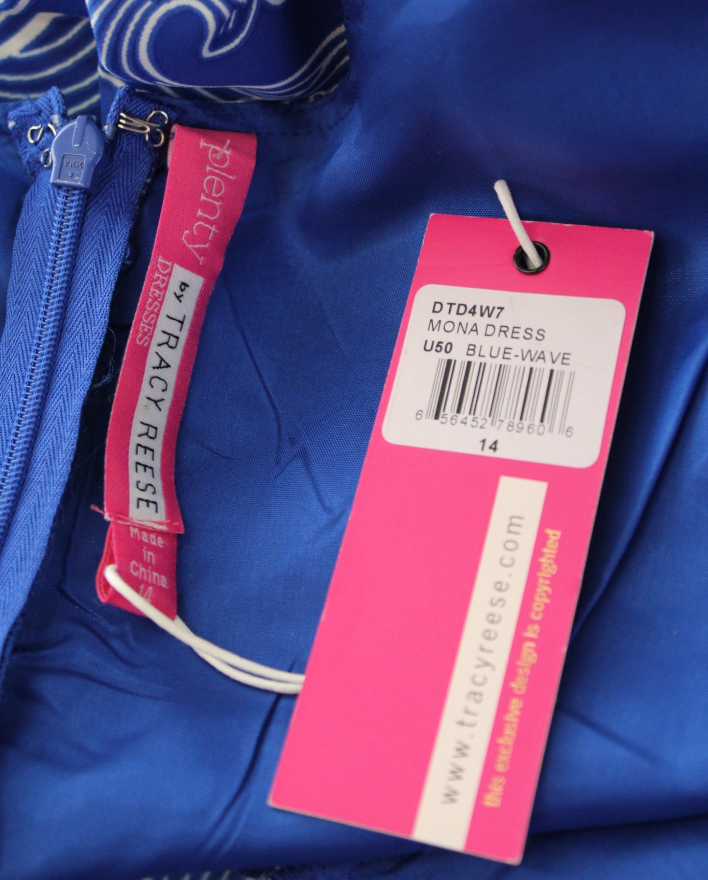 NWT Plenty Tracy Reese Blue White Wave Print Fit and Flare Sleeveless Dress 14