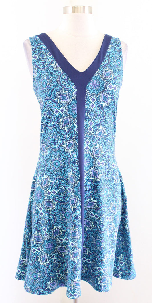 Title Nine Hillary Blue Geometric Print Athletic Dress Size S V Neck Sleeveless