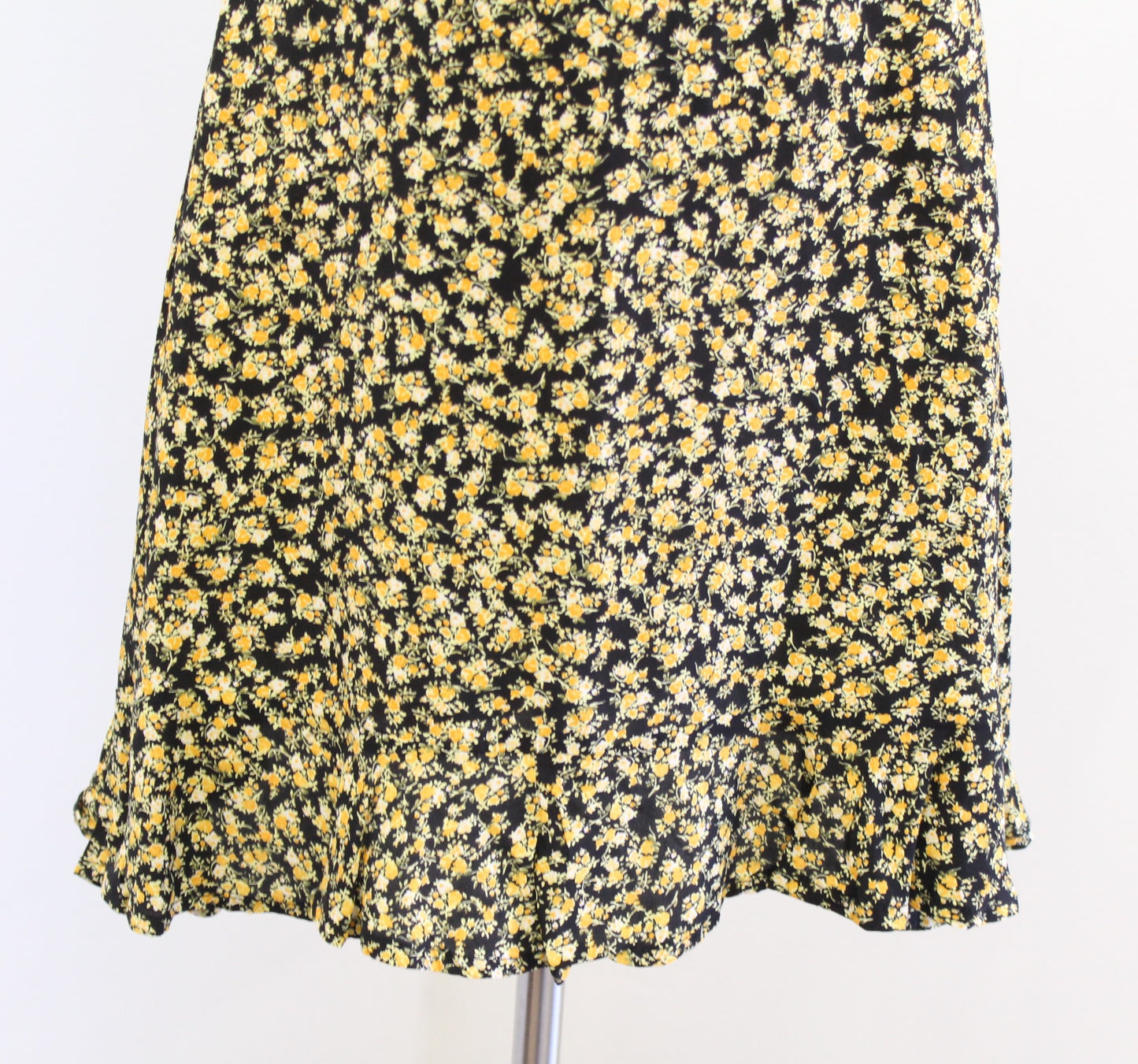 Faithfull the Brand Yellow Black Floral Ruffle Hem Tie Waist Mini Dress Size 4