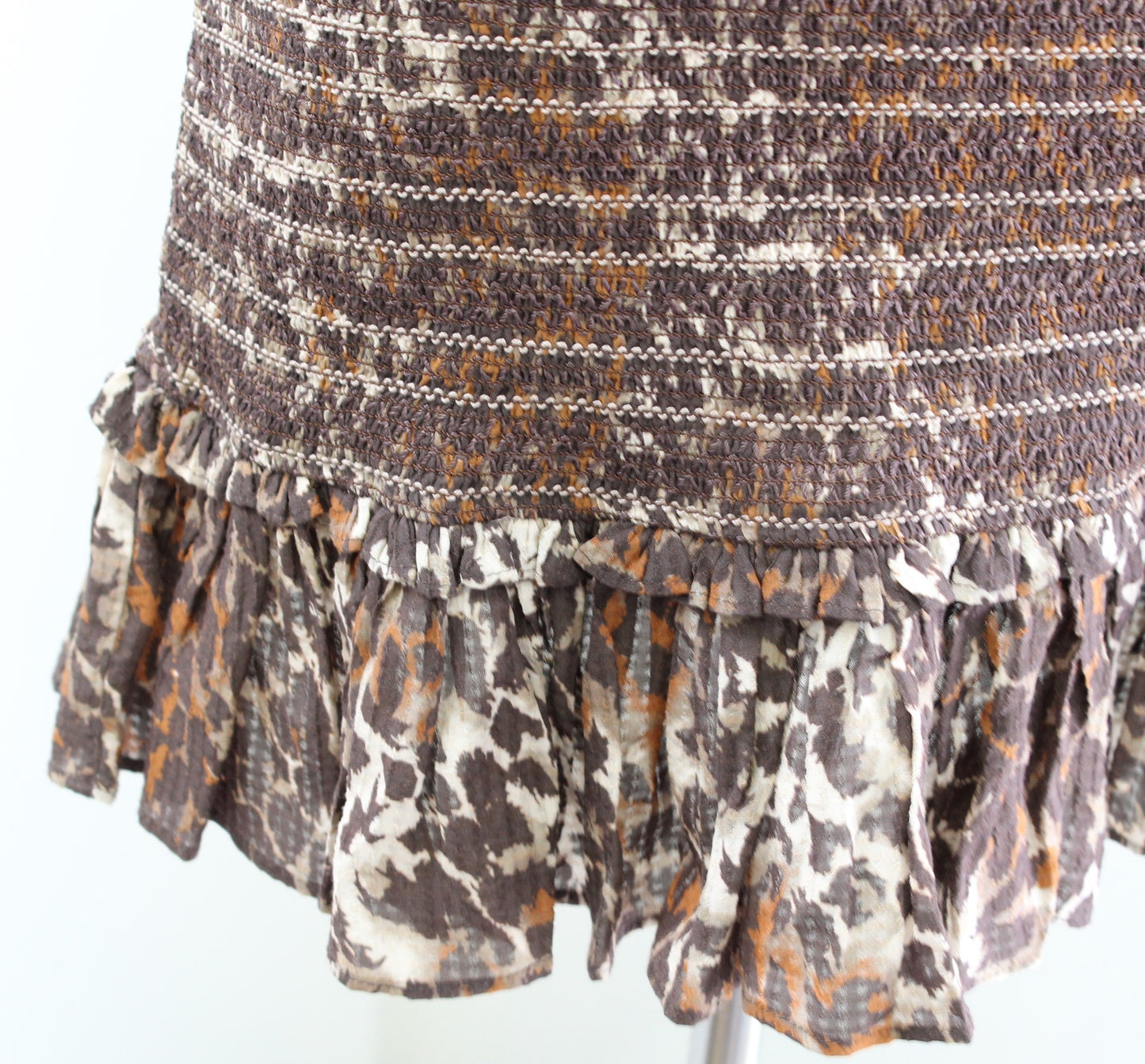 Veronica Beard Cox Leopard Print Smocked Ruffle Flounce Mini Dress Size XS Brown
