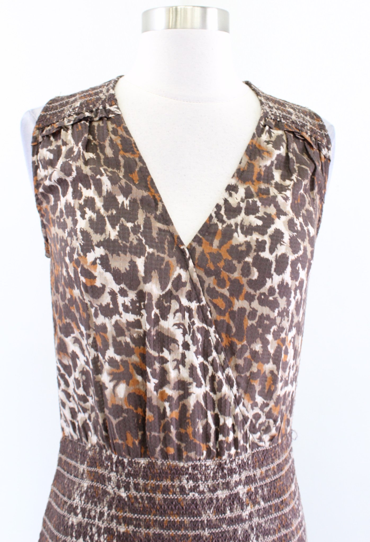 Veronica Beard Cox Leopard Print Smocked Ruffle Flounce Mini Dress Size XS Brown