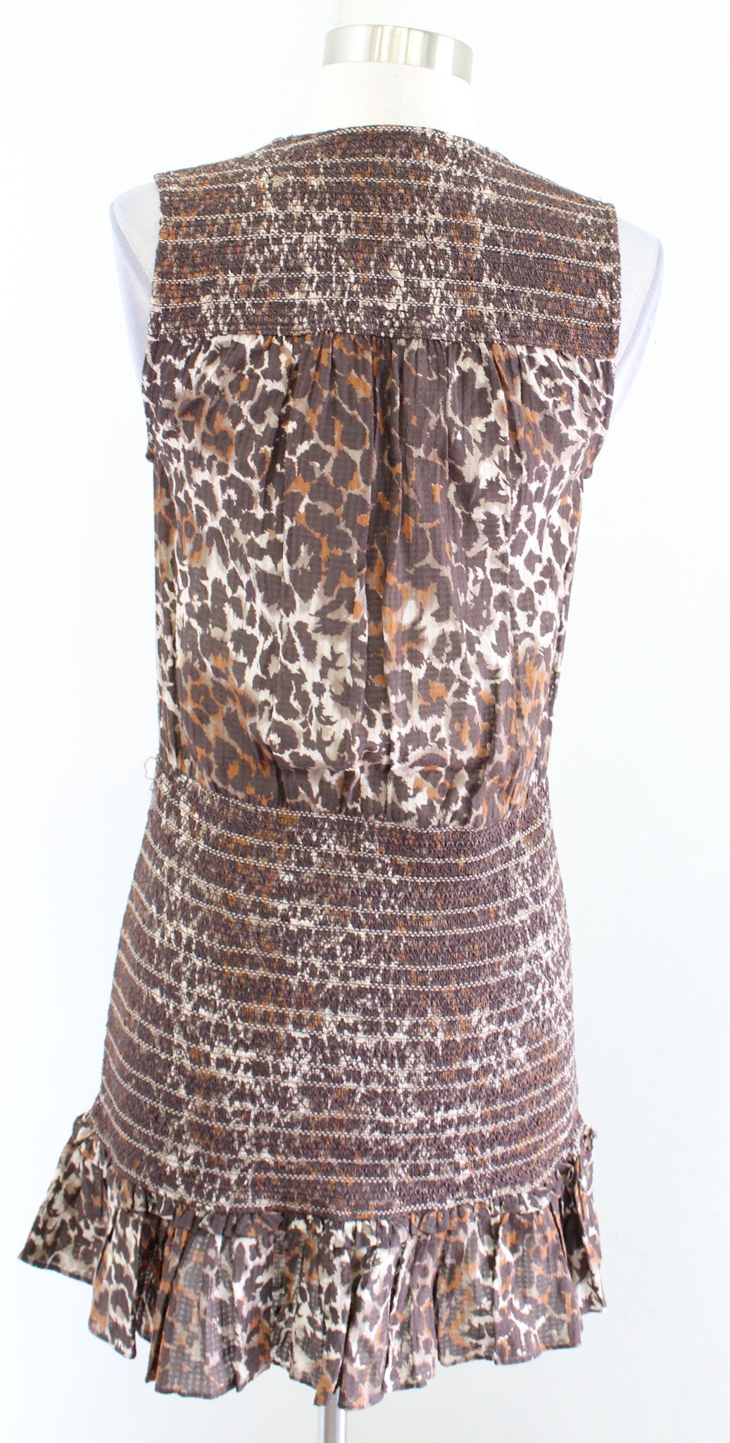 Veronica Beard Cox Leopard Print Smocked Ruffle Flounce Mini Dress Size XS Brown