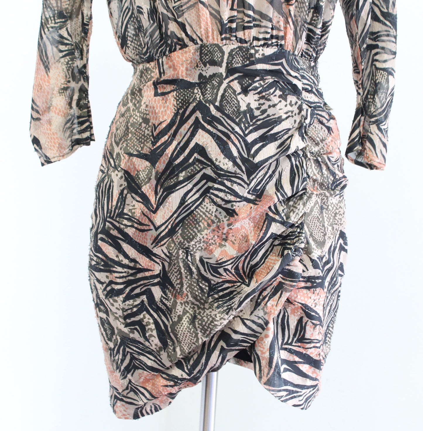 IRO Fenian Abstract Animal Print Ruched Mini Dress Size 34 Snakeskin Zebra