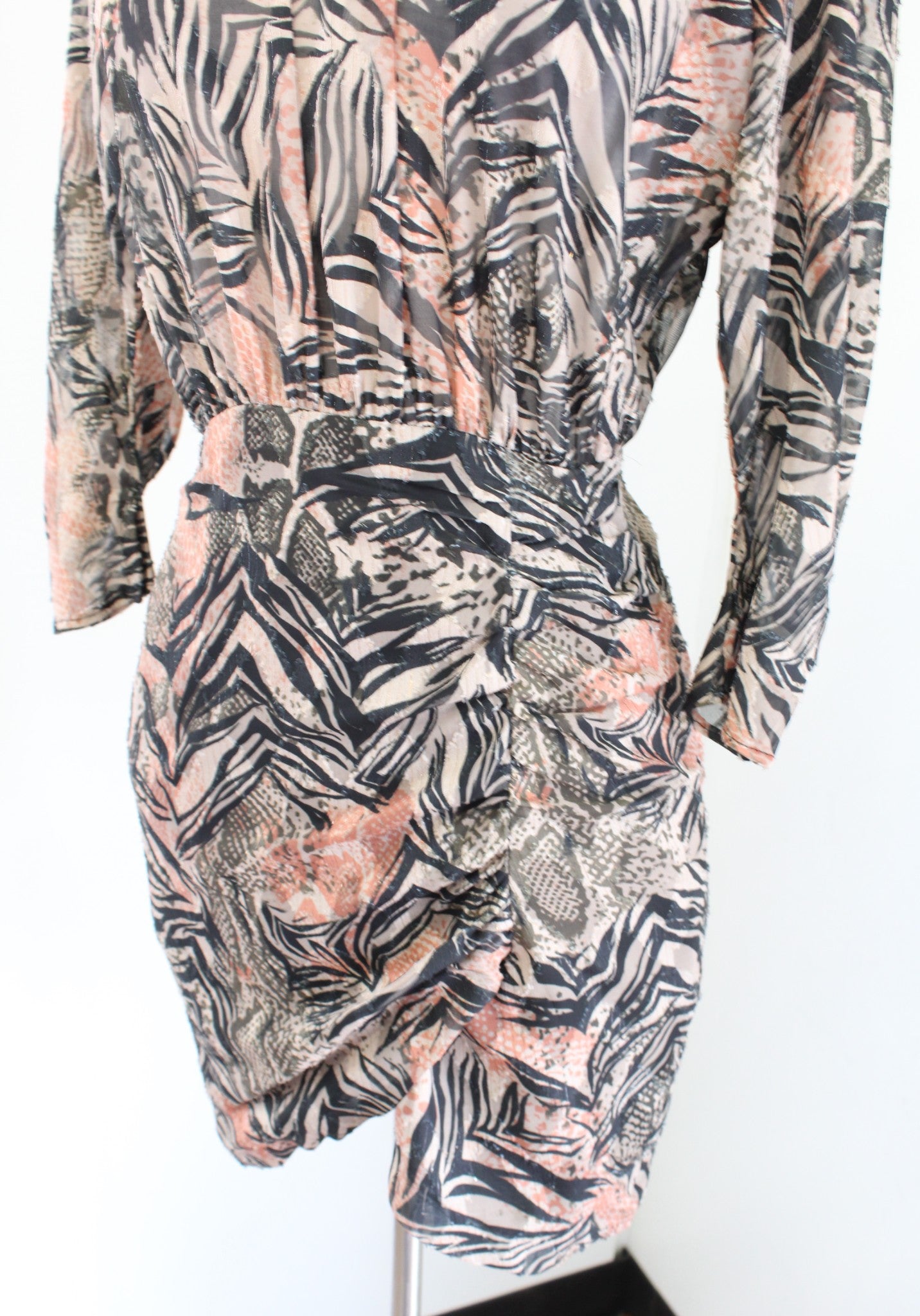 IRO Fenian Abstract Animal Print Ruched Mini Dress Size 34 Snakeskin Zebra