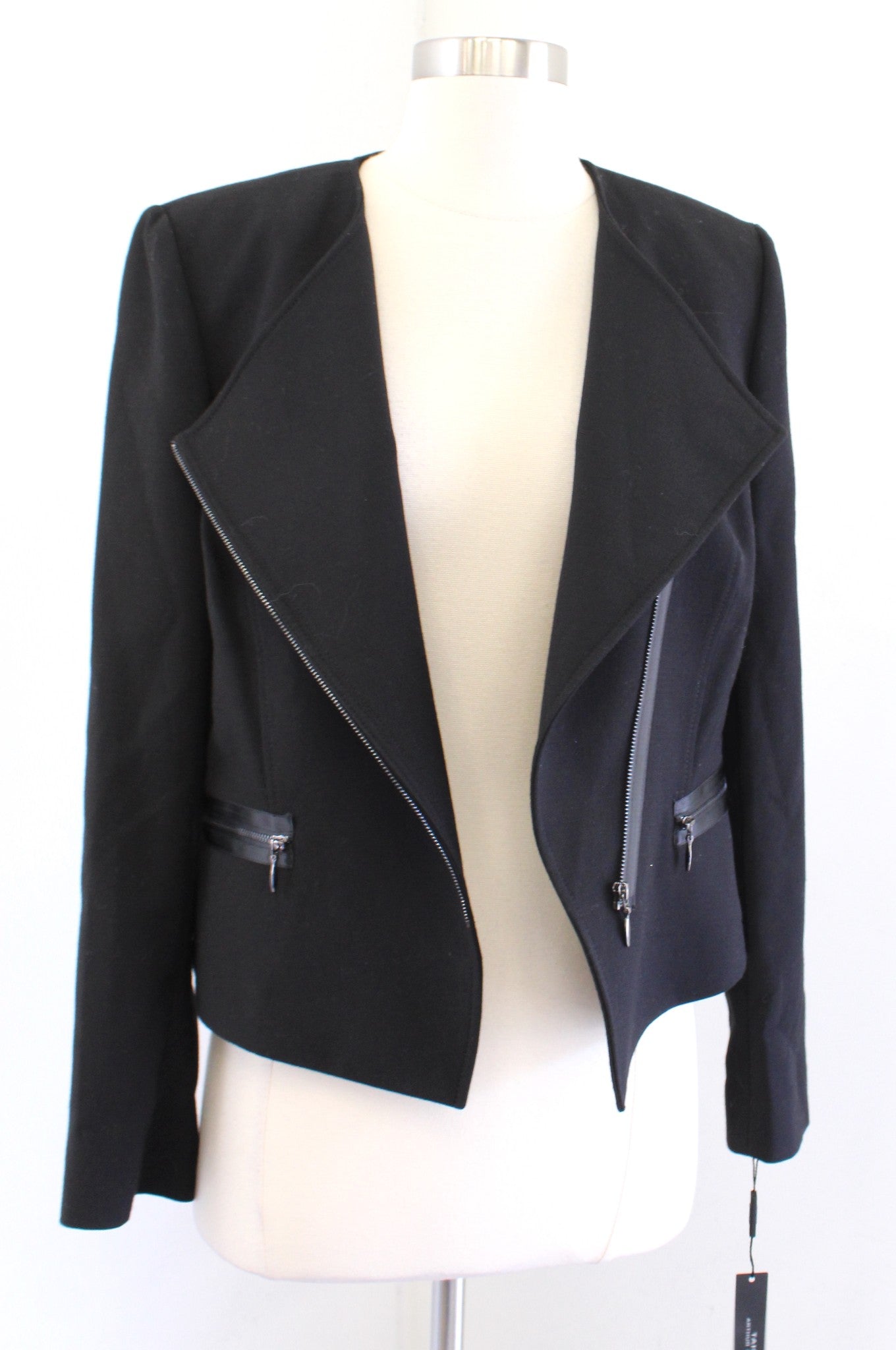 NWT Tahari ASL Levine Black Asymmetrical Zip Moto Style Blazer Jacket Size 8