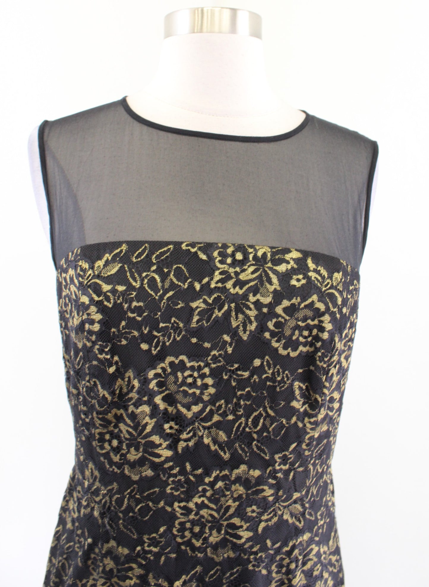 Diane Von Furstenberg Nisha Black Gold Metallic Floral Lace Mesh Dress Size 8