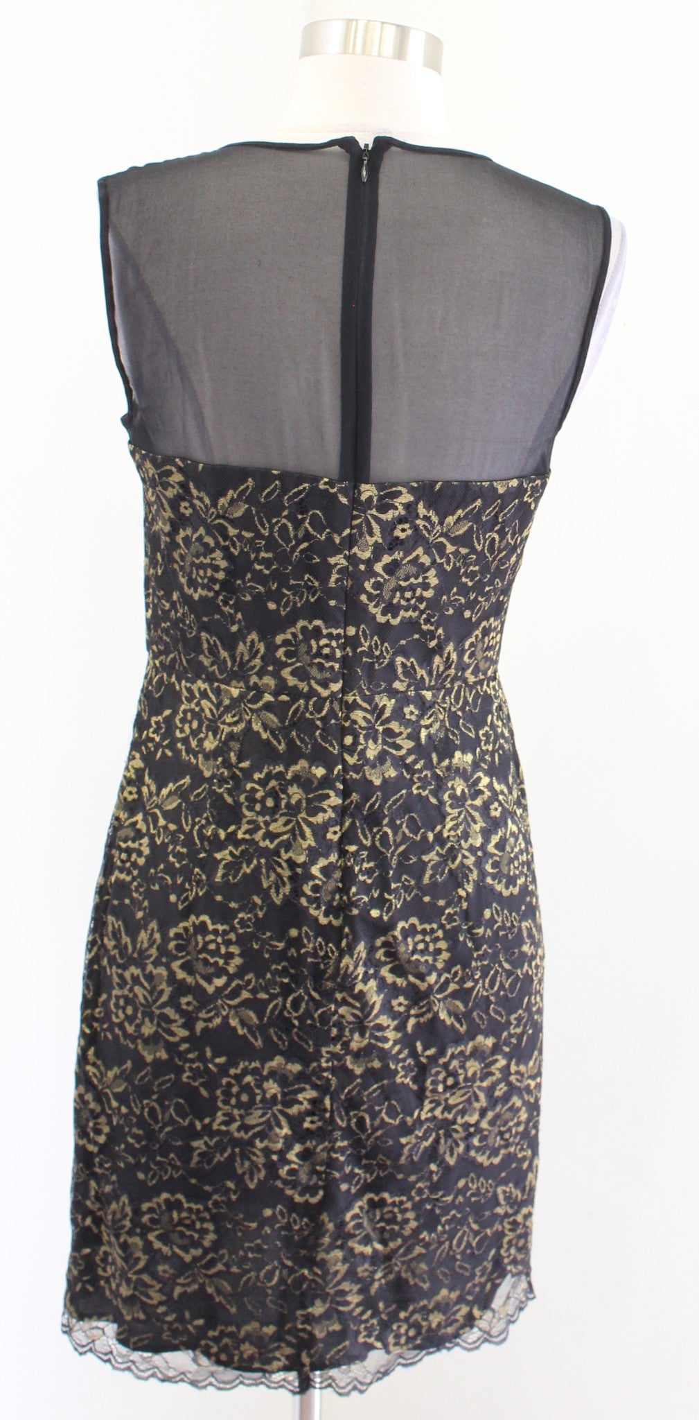 Diane Von Furstenberg Nisha Black Gold Metallic Floral Lace Mesh Dress Size 8