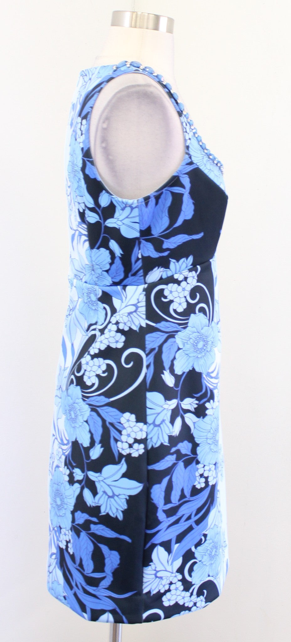 NWT Boston Proper Blue Floral Print Beaded Embellished Scuba Sheath Dress Size 6