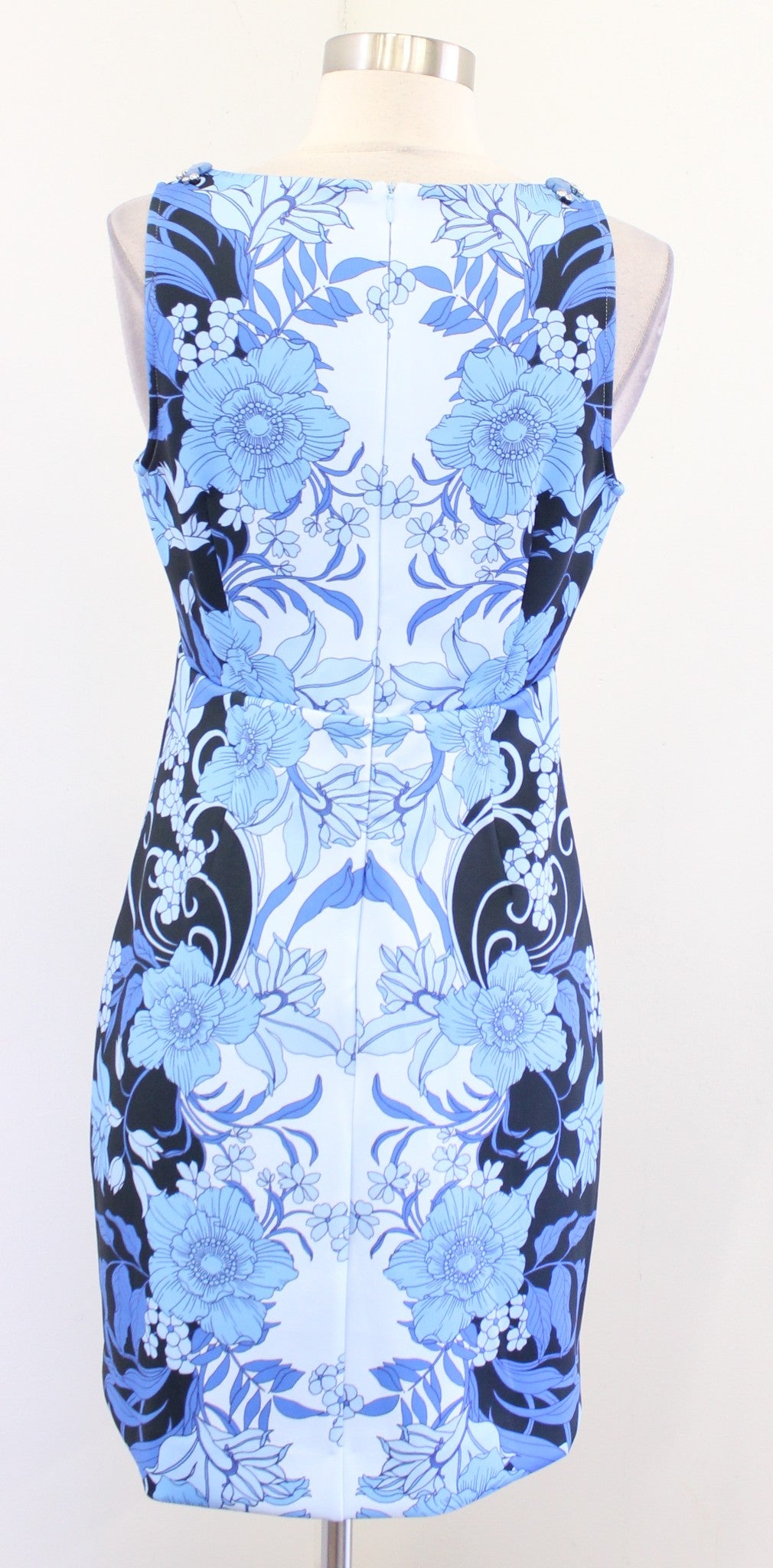 NWT Boston Proper Blue Floral Print Beaded Embellished Scuba Sheath Dress Size 6