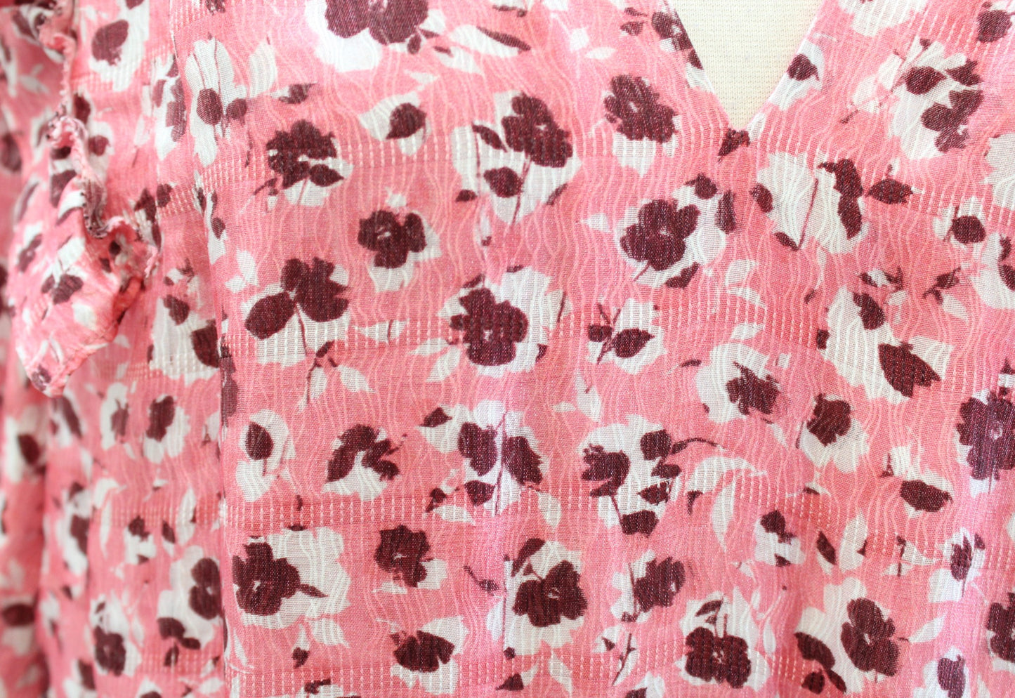 Ramy Brook Penelope Pink Ruffled Smocked Floral Dress Size M Long Sleeve V Neck
