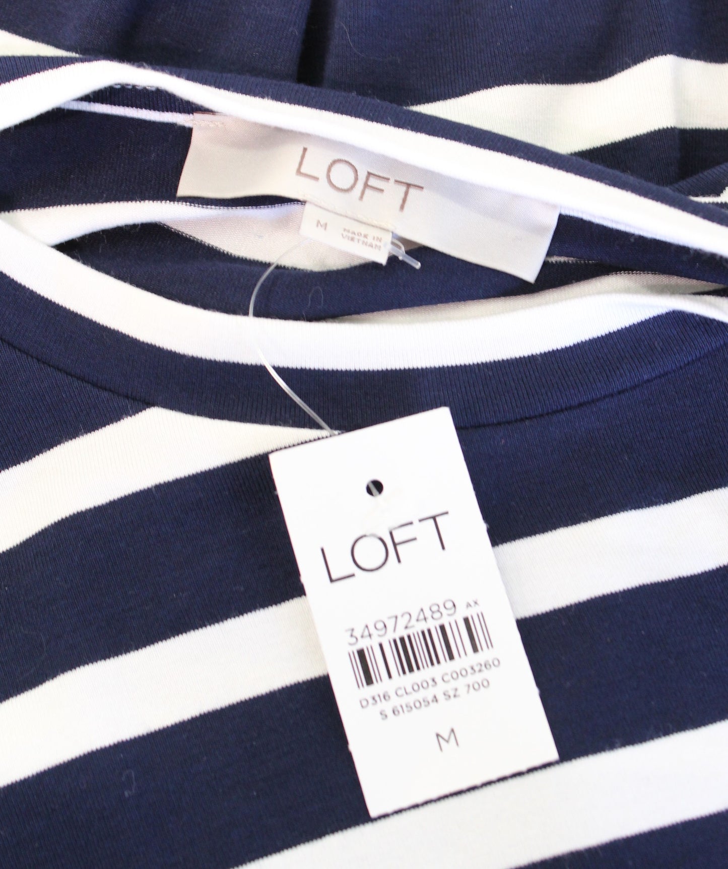 NWT Ann Taylor Loft Navy Blue White Striped Twist Ruched Shift Dress Jersey Sz M