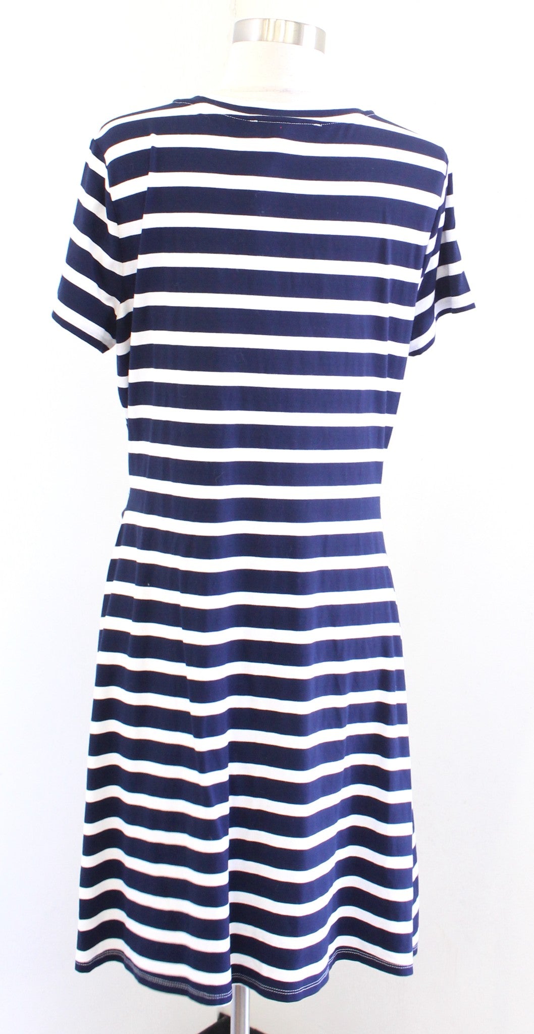 NWT Ann Taylor Loft Navy Blue White Striped Twist Ruched Shift Dress Jersey Sz M