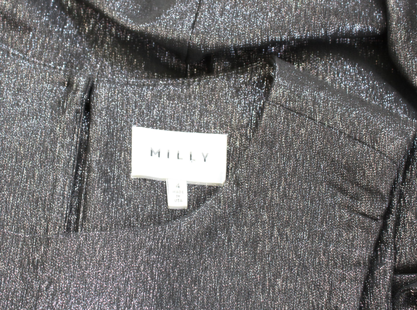 MILLY Black Silver Metallic Shimmer Bow Cold Shoulder Mini Dress Size 4 Party