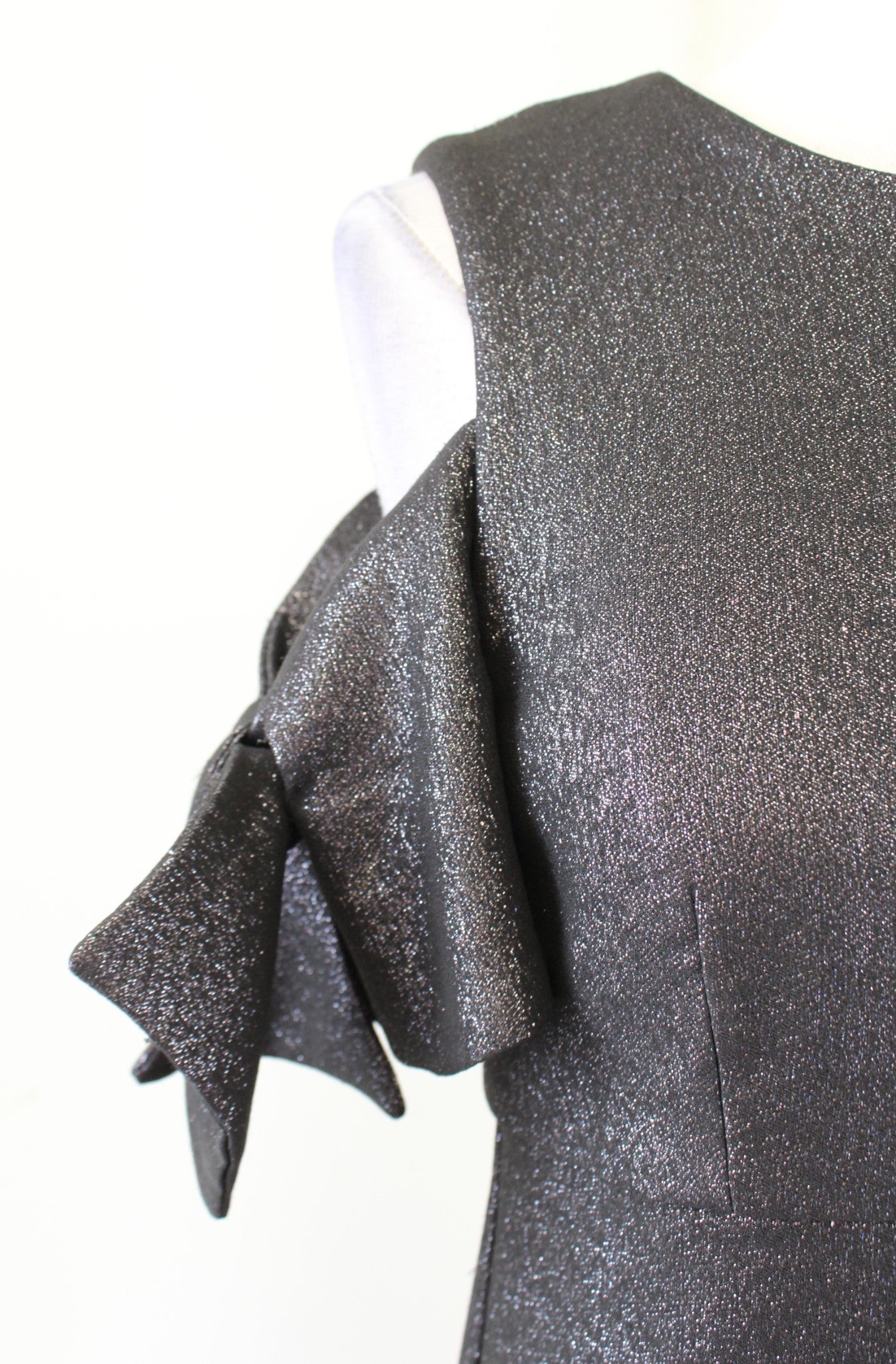 MILLY Black Silver Metallic Shimmer Bow Cold Shoulder Mini Dress Size 4 Party