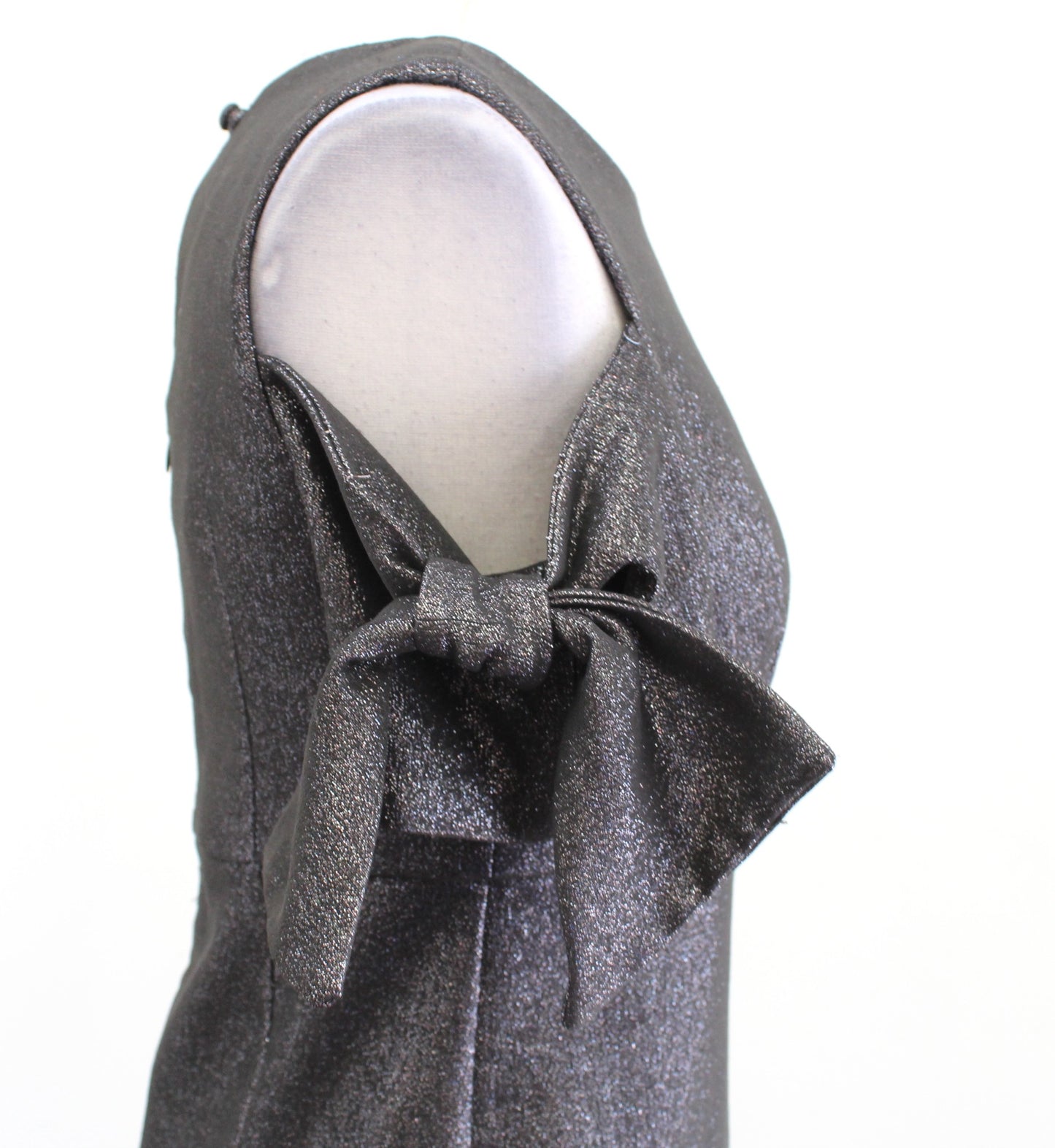 MILLY Black Silver Metallic Shimmer Bow Cold Shoulder Mini Dress Size 4 Party