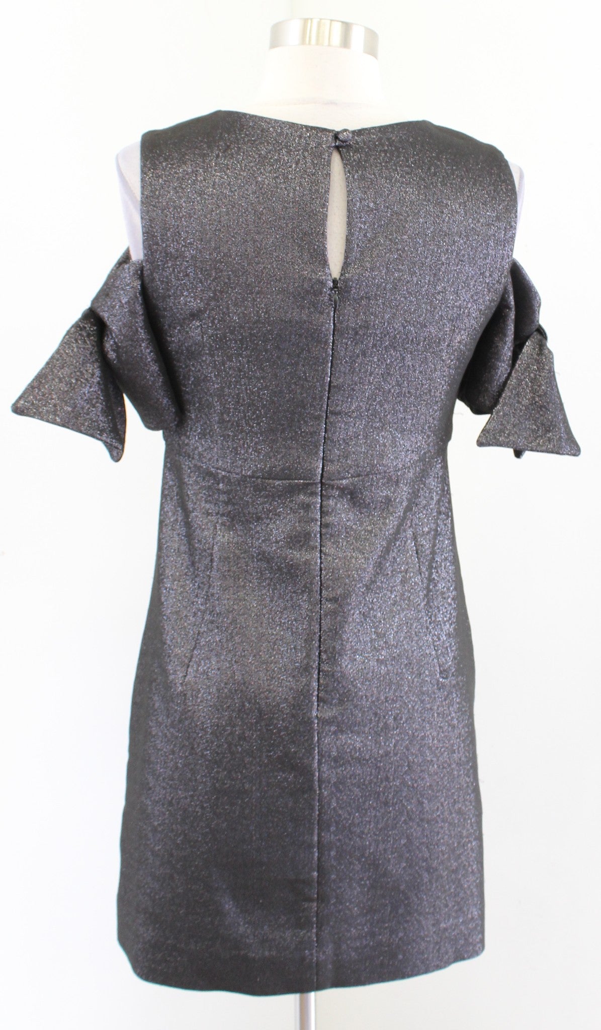 MILLY Black Silver Metallic Shimmer Bow Cold Shoulder Mini Dress Size 4 Party