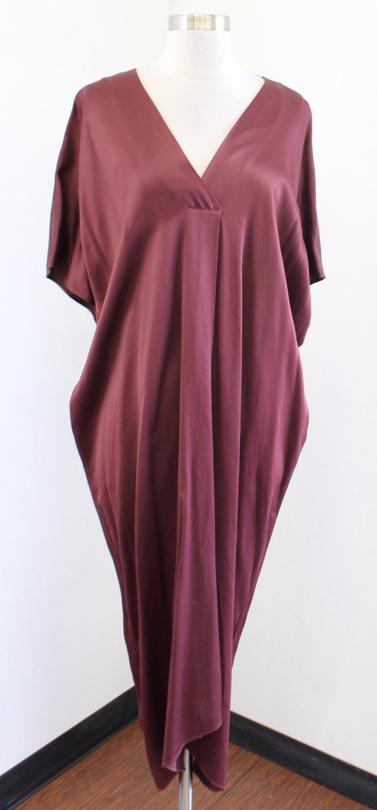 NWT Zara Womens Maroon Satin Effect Kaftan Dress Midi Maxi Size XS / S Boho