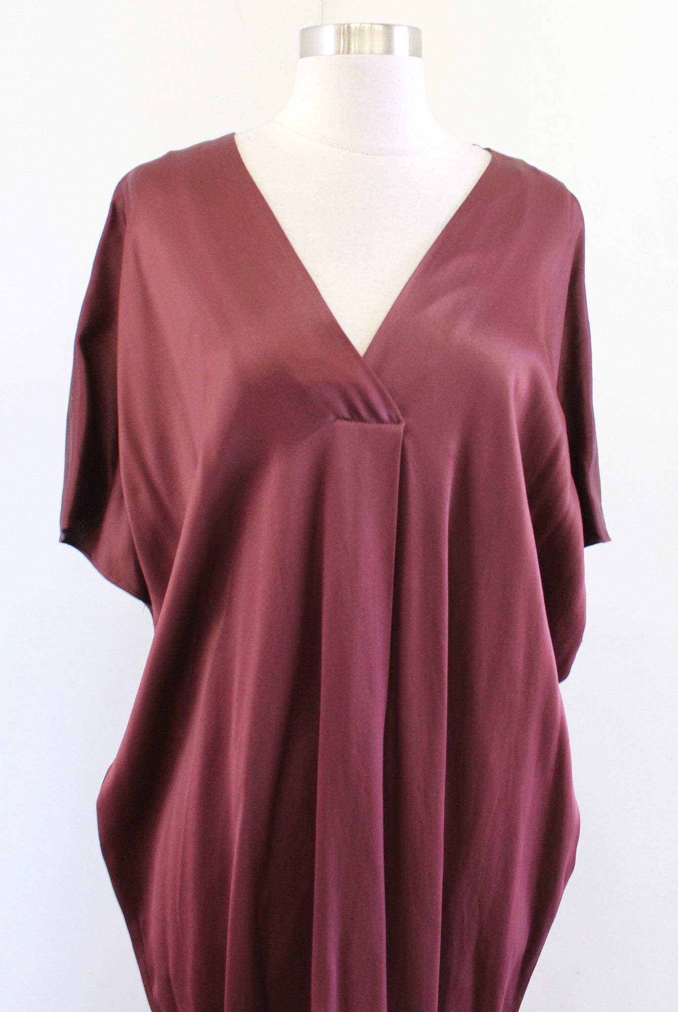 NWT Zara Womens Maroon Satin Effect Kaftan Dress Midi Maxi Size XS / S Boho