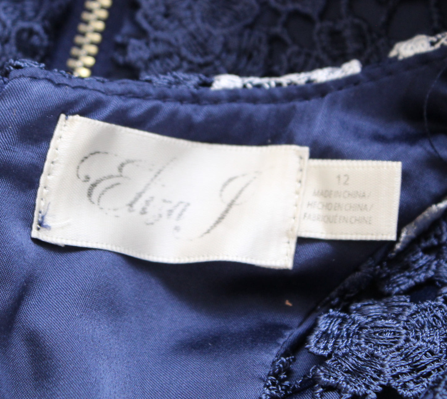 Eliza J Navy Blue White Floral Lace Racerback Sheath Dress Size 12 Cocktail