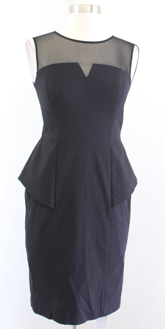 NWT Cache Black Mesh Insert Peplum Sheath Dress Size 0 Cocktail Party Keyhole