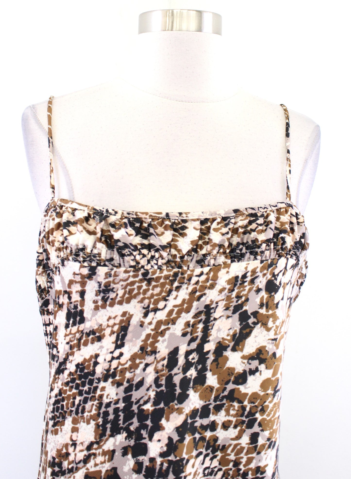 by Anthropologie Square Neck Snakeskin Print Midi Maxi Slip Dress Size M Brown