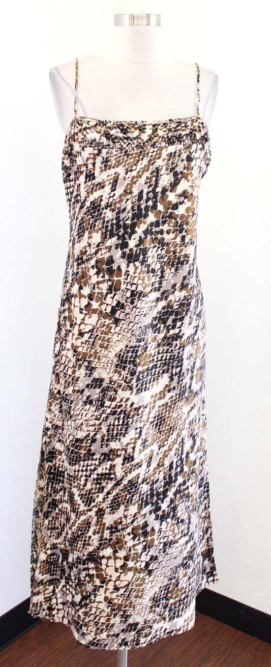 by Anthropologie Square Neck Snakeskin Print Midi Maxi Slip Dress Size M Brown