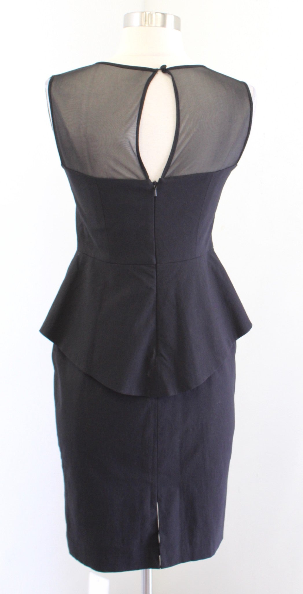 NWT Cache Black Mesh Insert Peplum Sheath Dress Size 0 Cocktail Party Keyhole