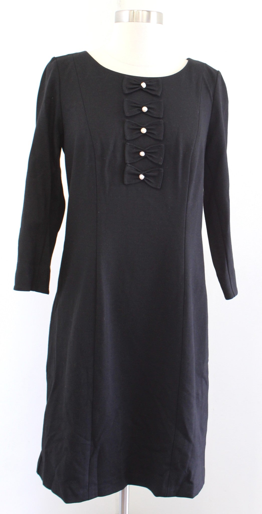 NWT Talbots Limited Edition Black Bow Pearl Accent 3/4 Sleeve Dress Size 6P Knit
