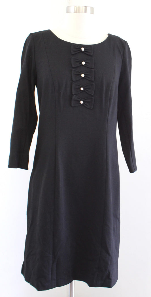 NWT Talbots Limited Edition Black Bow Pearl Accent 3/4 Sleeve Dress Size 6P Knit