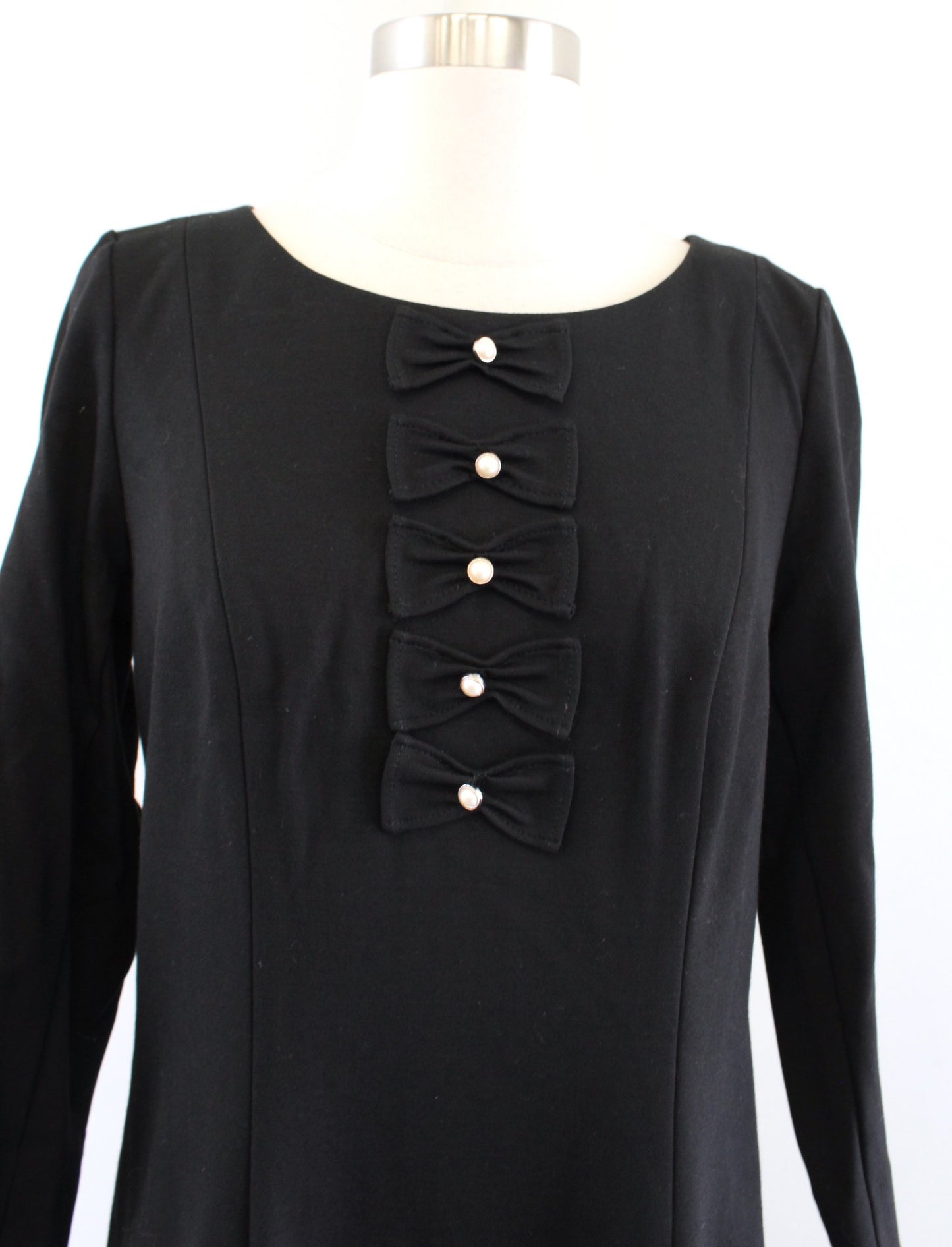 NWT Talbots Limited Edition Black Bow Pearl Accent 3/4 Sleeve Dress Size 6P Knit