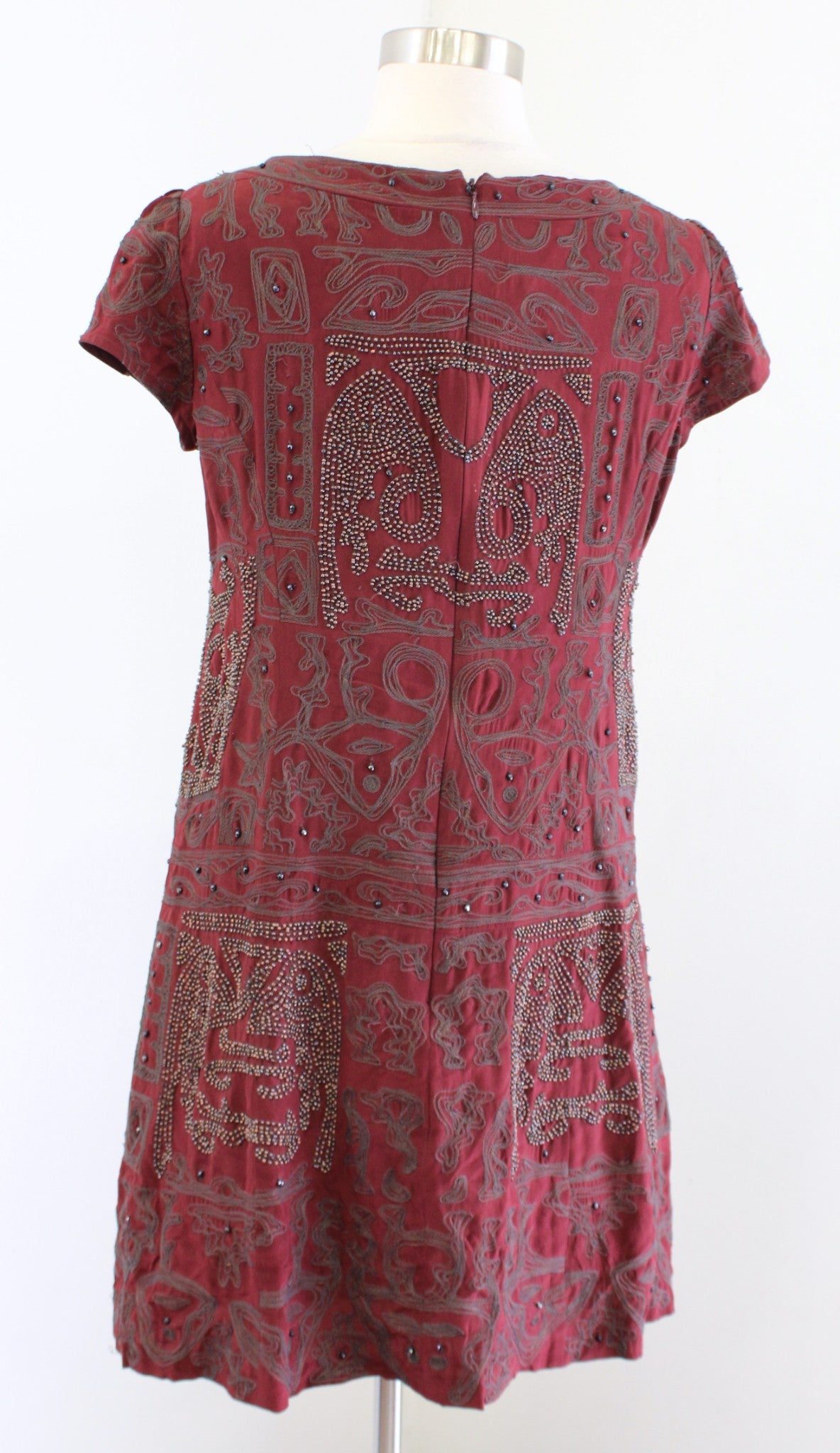 Nanette Lepore Red Embroidered Beaded Embellished Silk Shift Dress Keyhole Sz 6