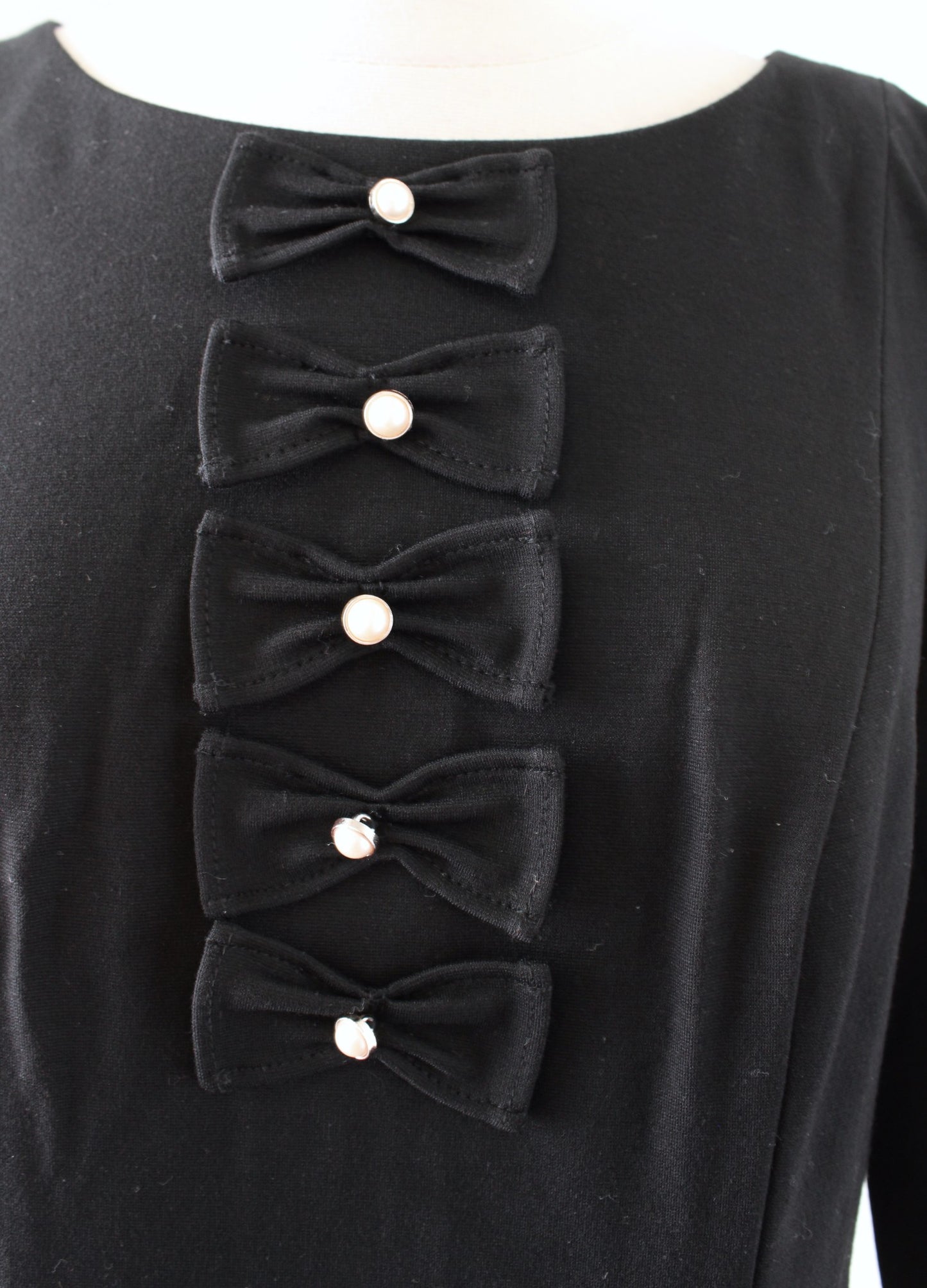 NWT Talbots Limited Edition Black Bow Pearl Accent 3/4 Sleeve Dress Size 6P Knit