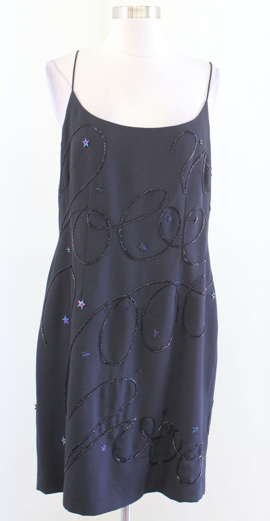 Vtg 2000 Millennium Black Sequin Beaded Star Cocktail Party Dress Size 12