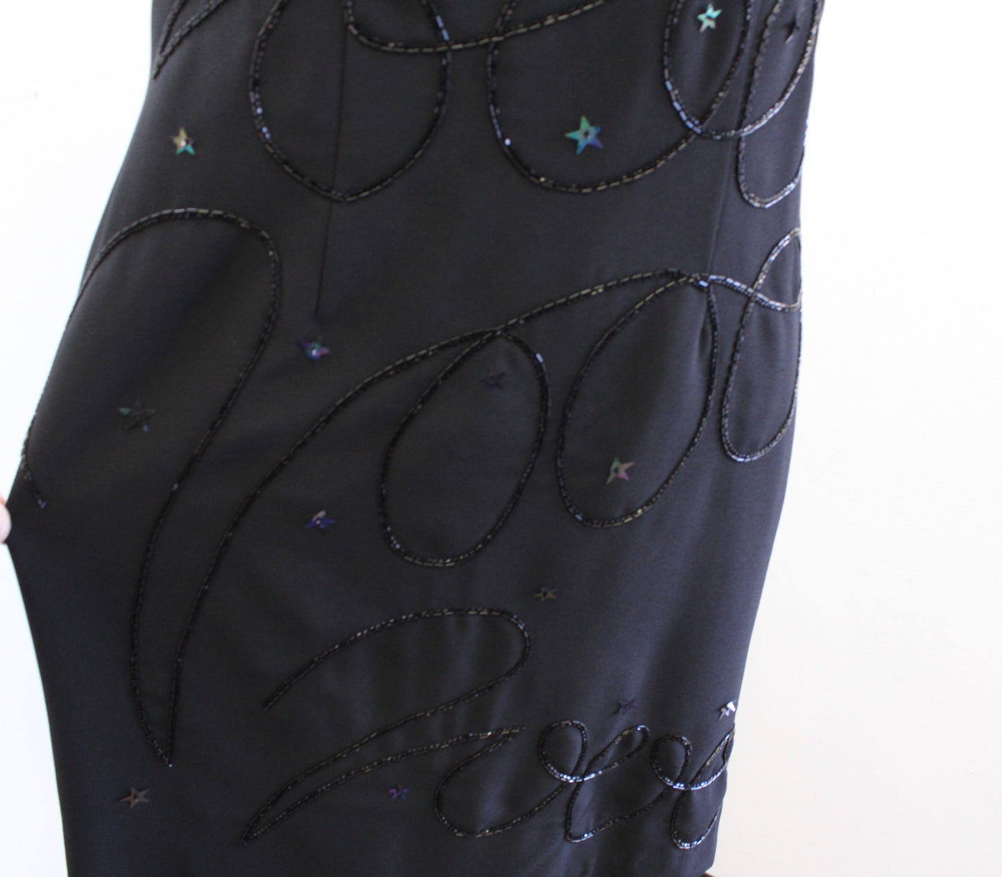 Vtg 2000 Millennium Black Sequin Beaded Star Cocktail Party Dress Size 12