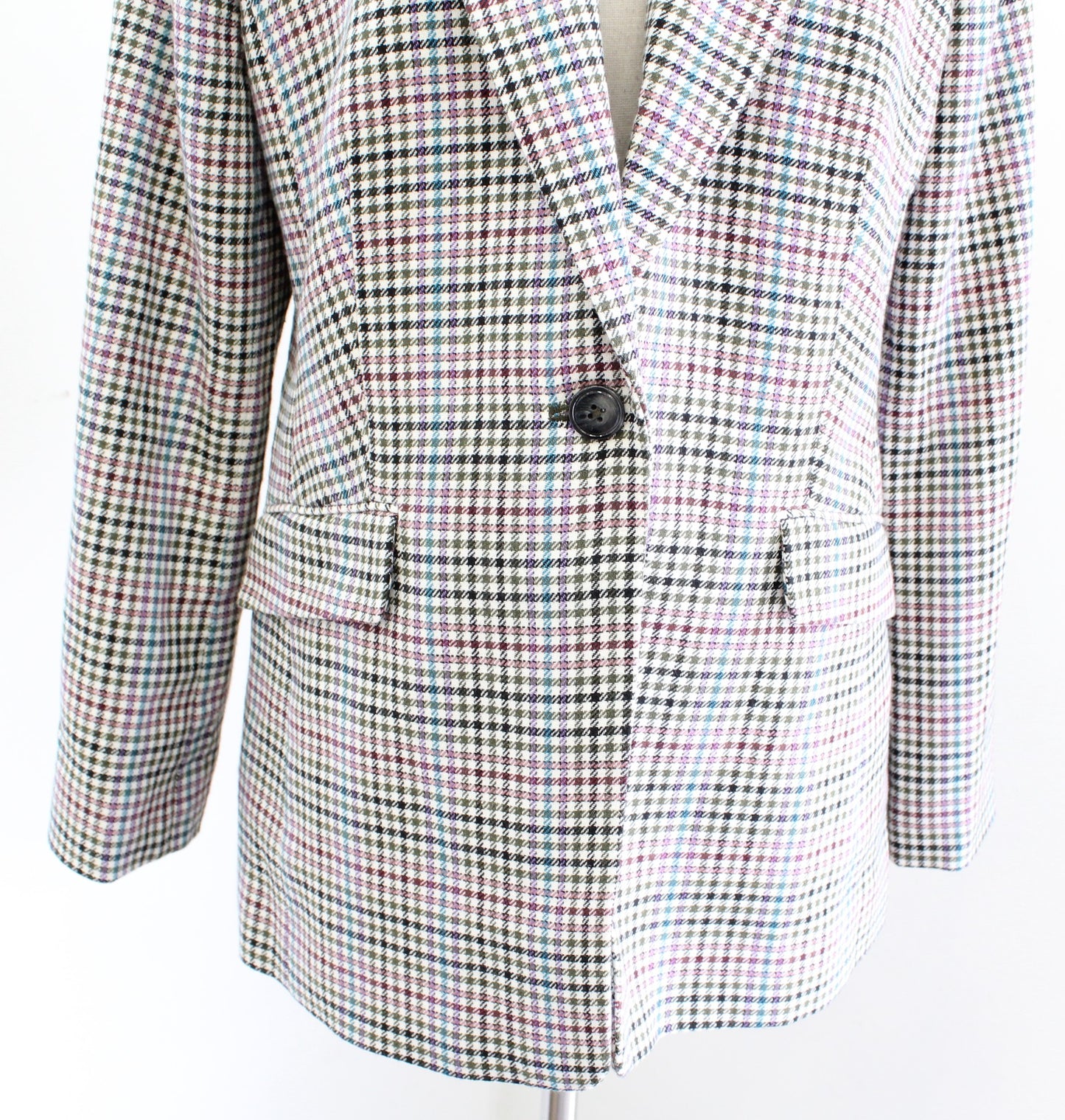 Talbots Womens Multi Color Plaid Long Longline Blazer Jacket Size 10 Career