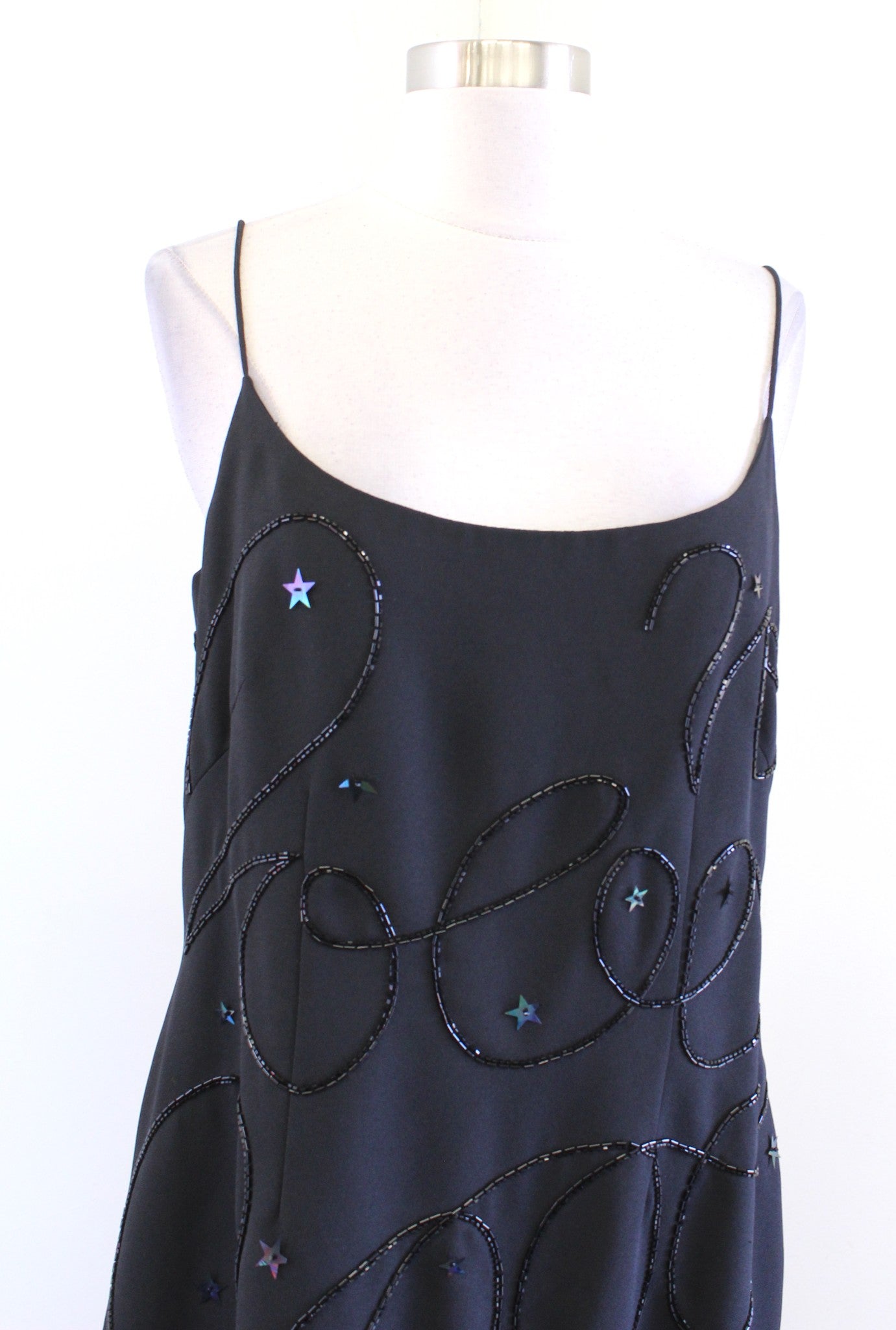 Vtg 2000 Millennium Black Sequin Beaded Star Cocktail Party Dress Size 12
