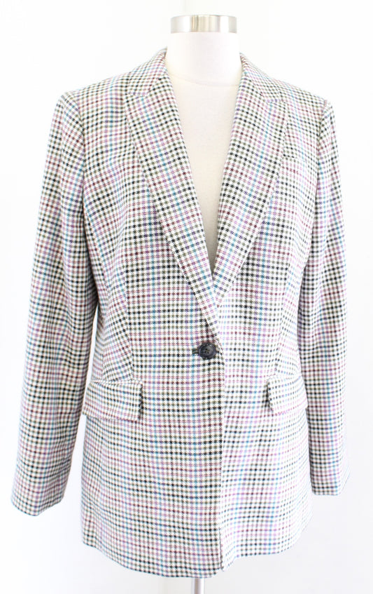 Talbots Womens Multi Color Plaid Long Longline Blazer Jacket Size 10 Career