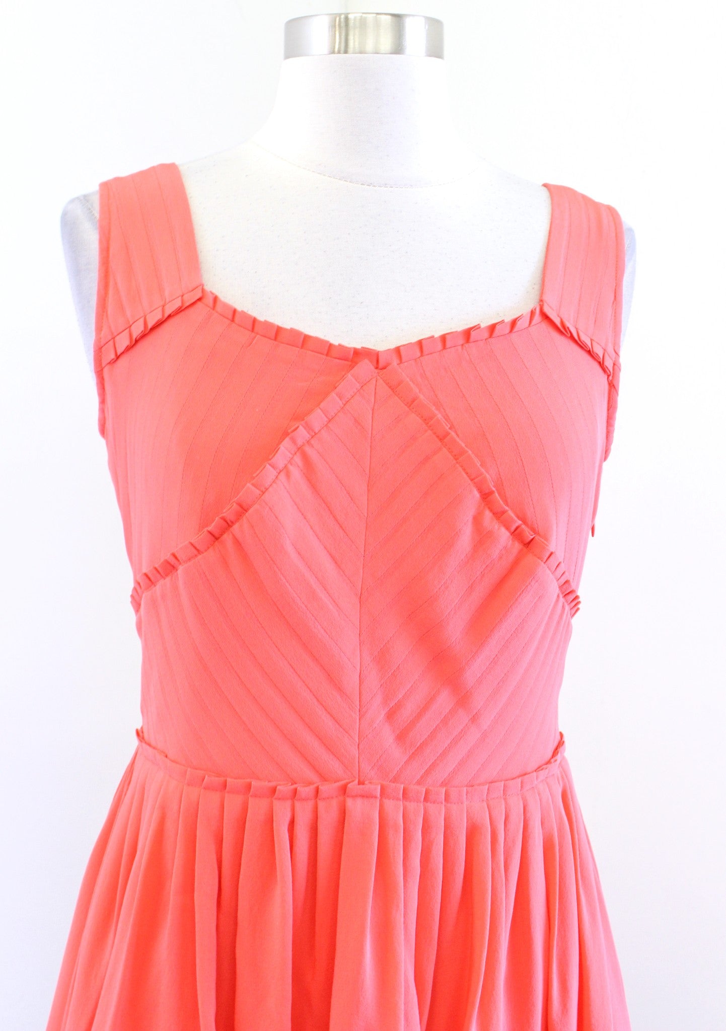 Reiss Womens Leia Coral Silk Pleated Fit and Flare Mini Dress Size 4 Sleeveless