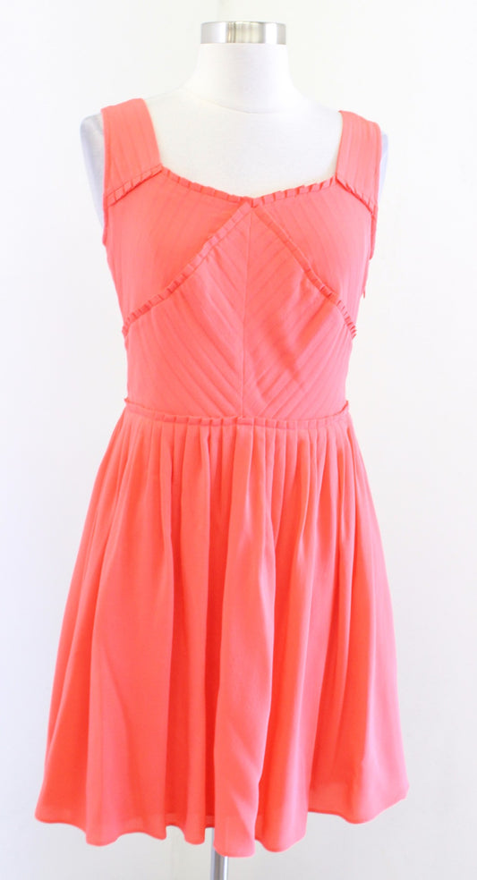 Reiss Womens Leia Coral Silk Pleated Fit and Flare Mini Dress Size 4 Sleeveless