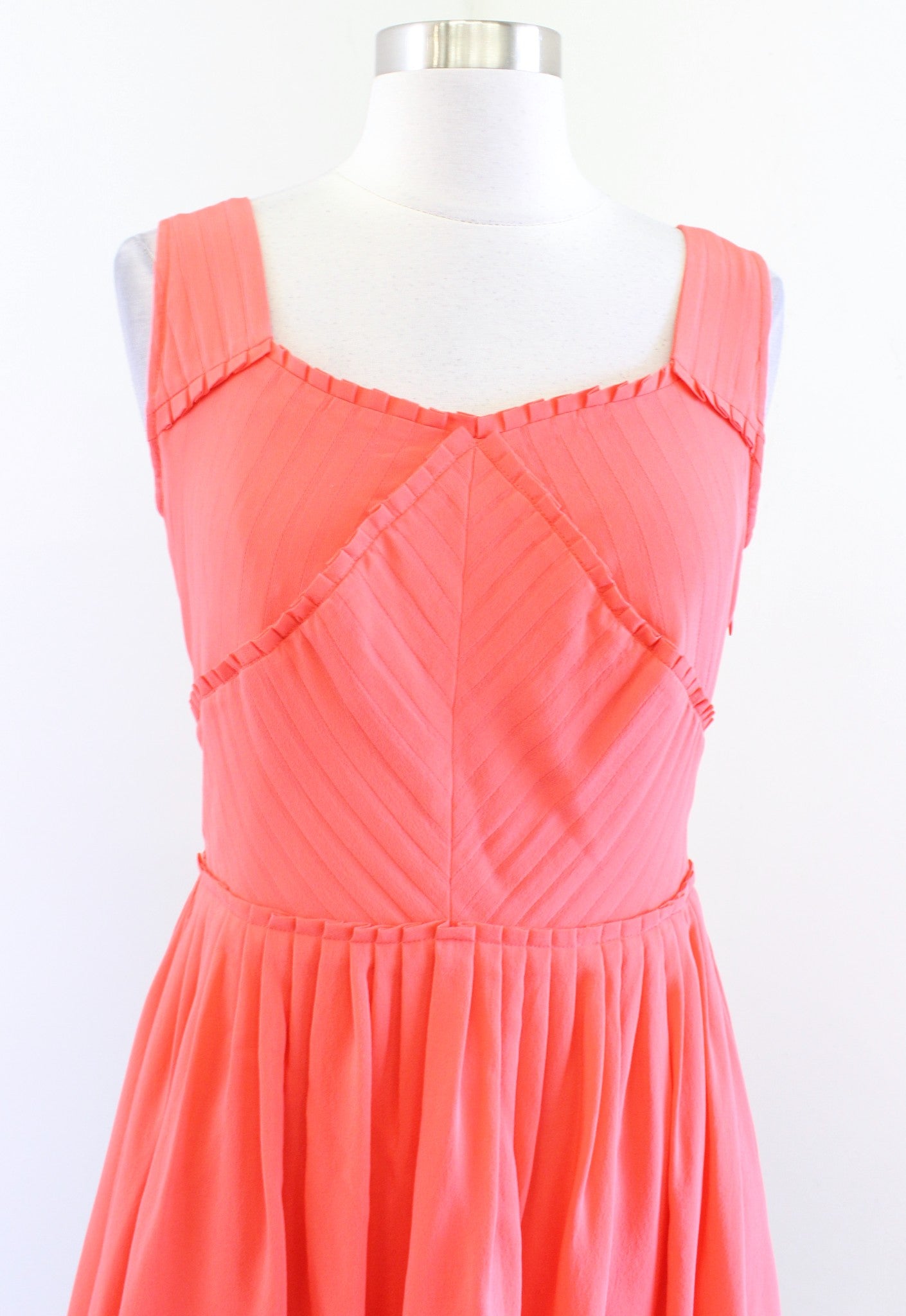 Reiss Womens Leia Coral Silk Pleated Fit and Flare Mini Dress Size 4 Sleeveless