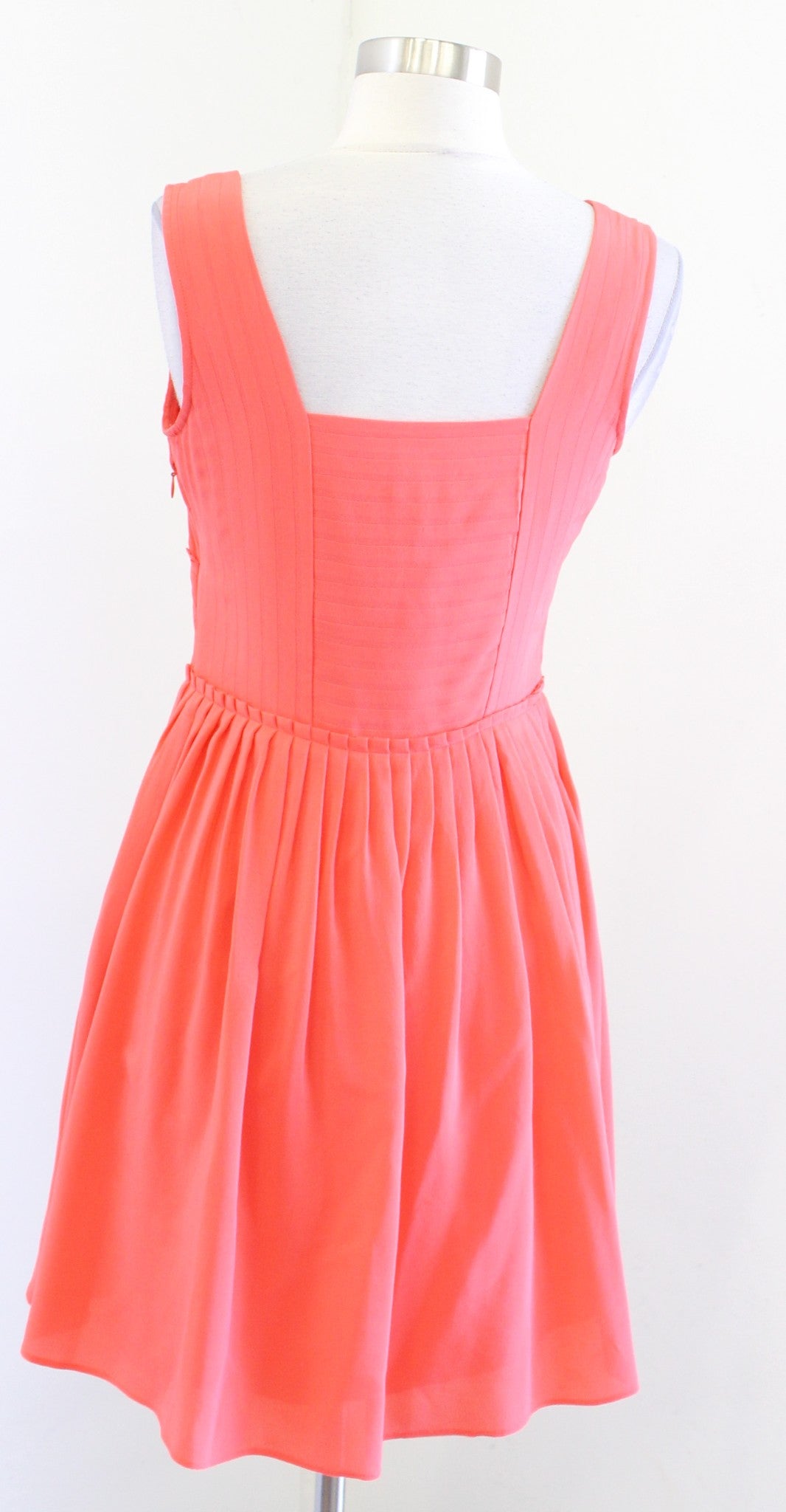 Reiss Womens Leia Coral Silk Pleated Fit and Flare Mini Dress Size 4 Sleeveless