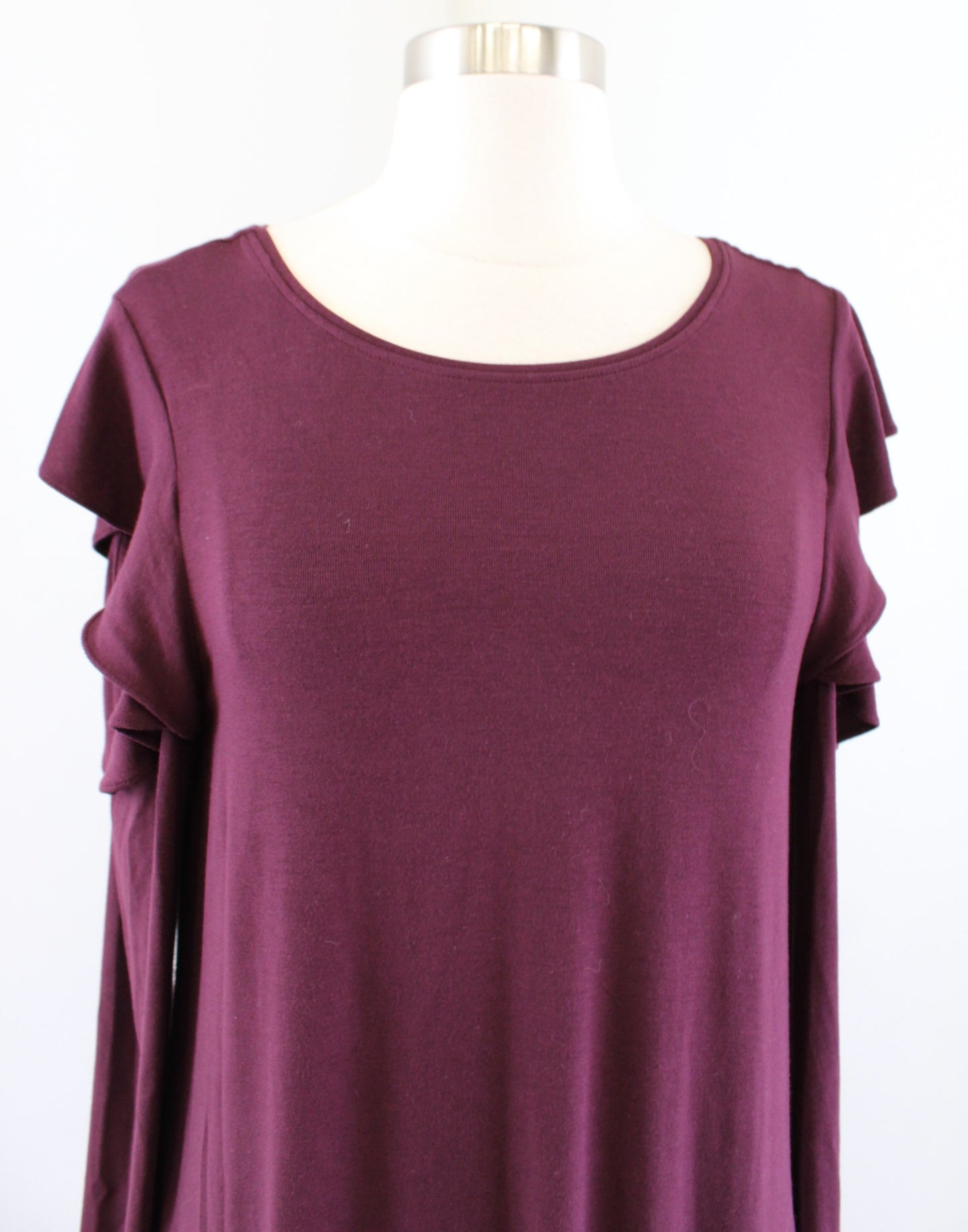 NWT $94 White House Black Market Cabernet Burgundy Ruffle Cold Shoulder Dress M