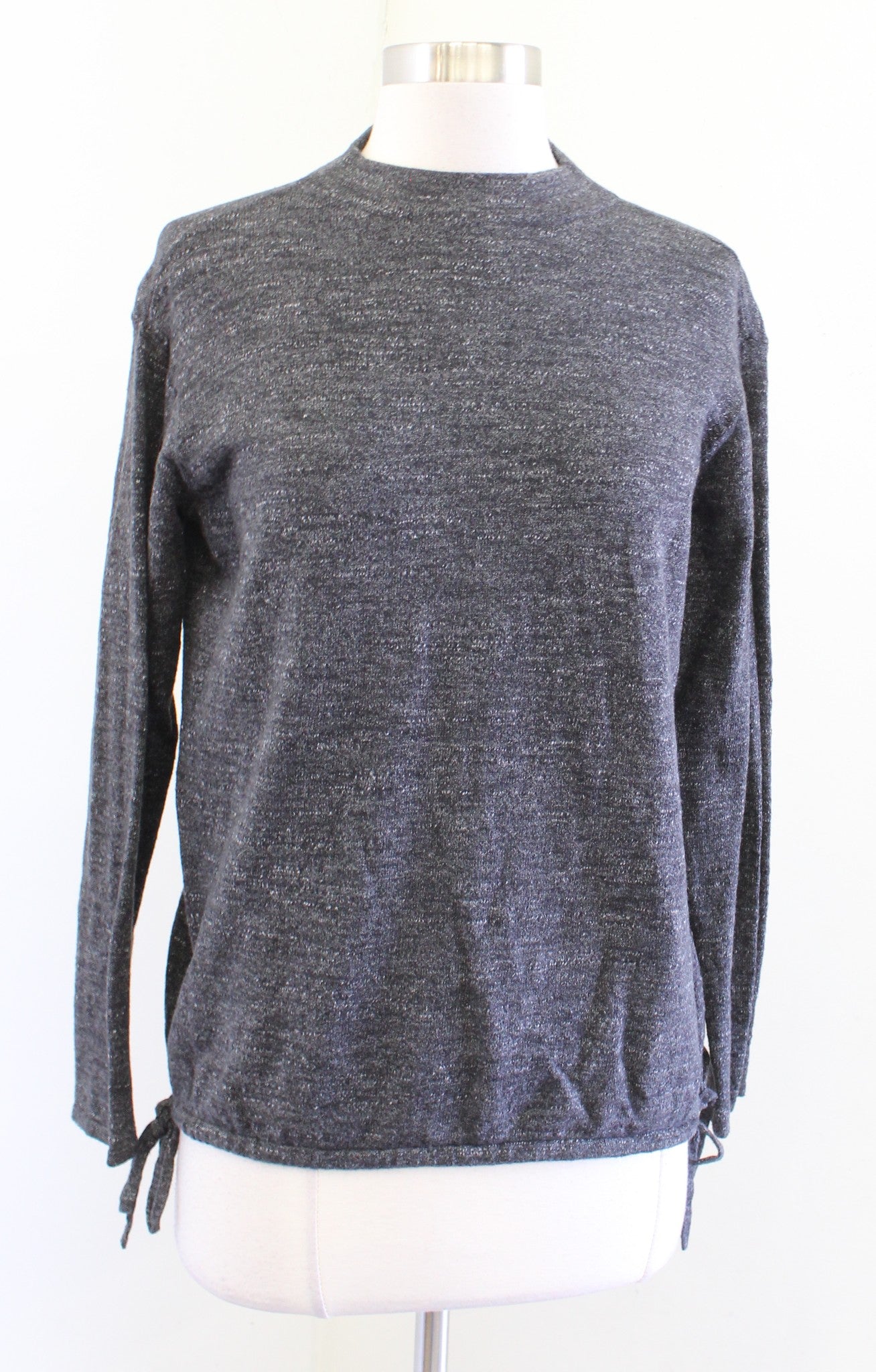 J Jill Charcoal Gray Heather Mock Neck Drawstring Cinch Side Sweater Top Size XS