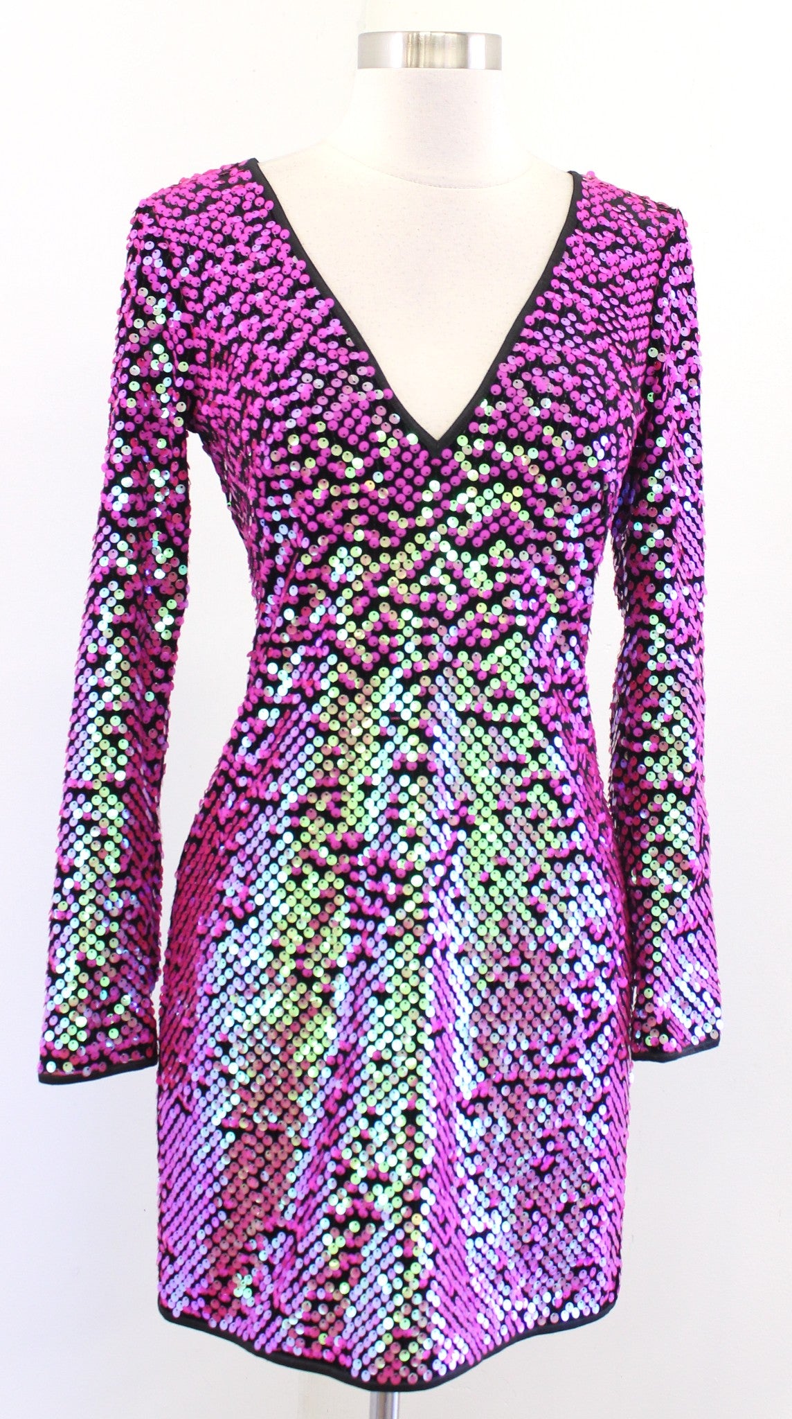 NWT Sho by Tadashi Shoji Paillette Sequin Iridscent Mini Bodycon Party Dress XS