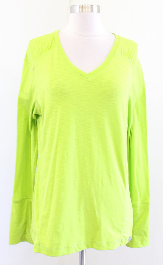 Title Nine Matahari Womens Lime Green V Neck Long Sleeve Top Size L Athletic