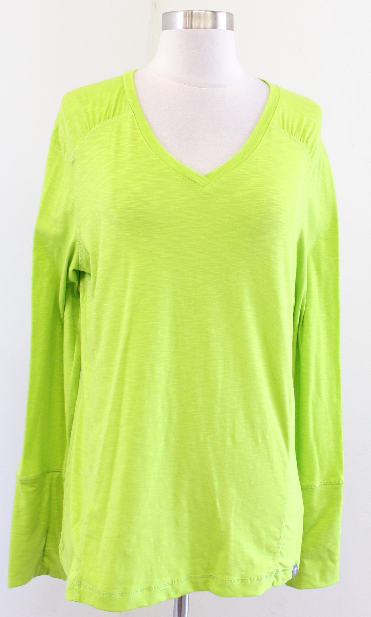 Title Nine Matahari Womens Lime Green V Neck Long Sleeve Top Size L Athletic