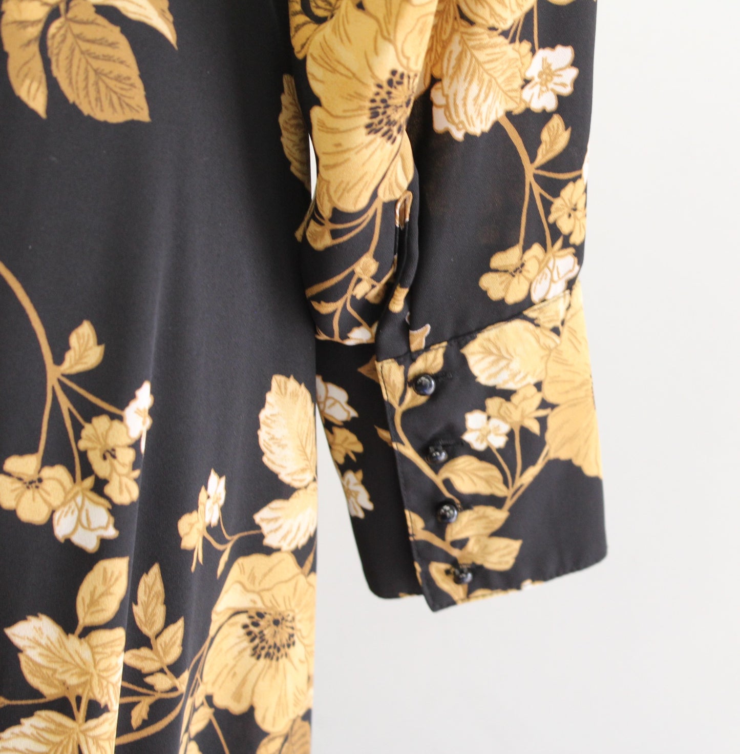 Nanette Lepore Black Yellow Gold Floral Pintuck Button Front Shirt Dress Size 6