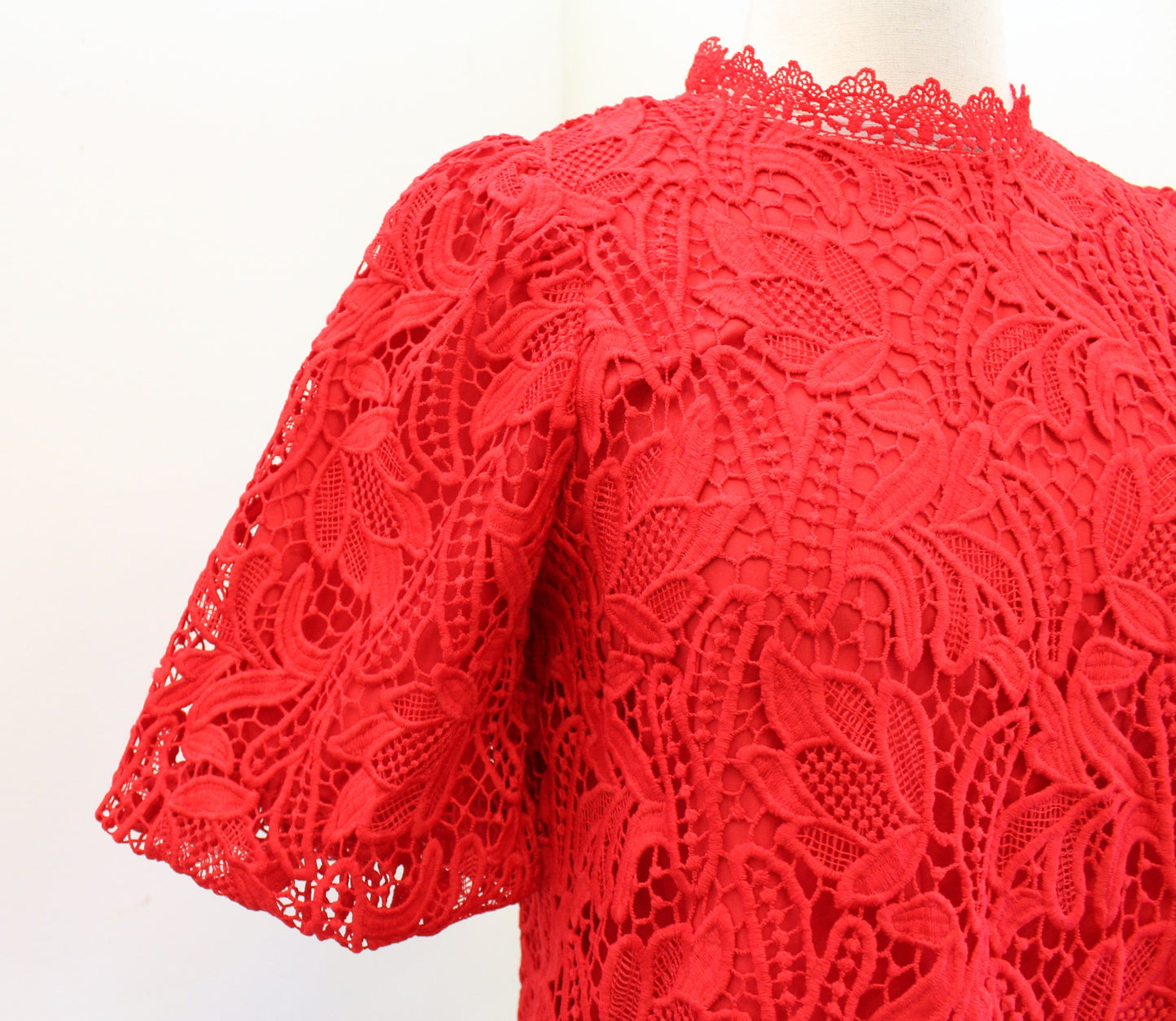 NWT $180 Jade Melody Tam Red Lace Mock Neck Puff Sleeve Top Blouse Size XS